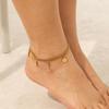 Stainless Steel Double-Layer Anklet with Heart, Moon, & Sun Pendant - Fashionable, Simple, High-End Jewelry