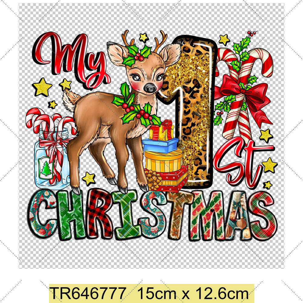 My First Chrismas DIY Clothing Heat Transfer Sticker Kids T-shirt Infant Romper Clothing Patches Heat Transfer Xmas Sticker