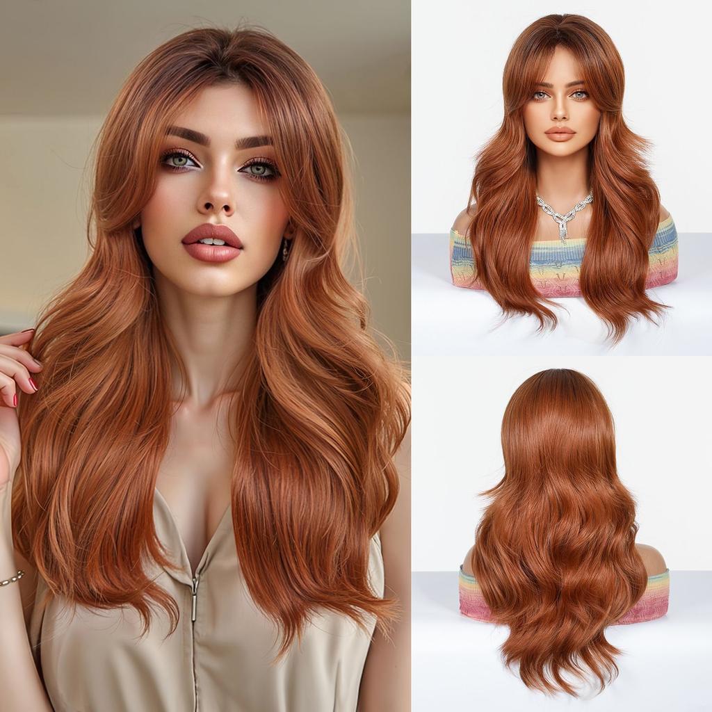 Long Curly Green Wave Synthetic Wigs with Bangs for Women Christmas Grass Green Cosplay Wigs Daily Natural Hair Heat Resistant