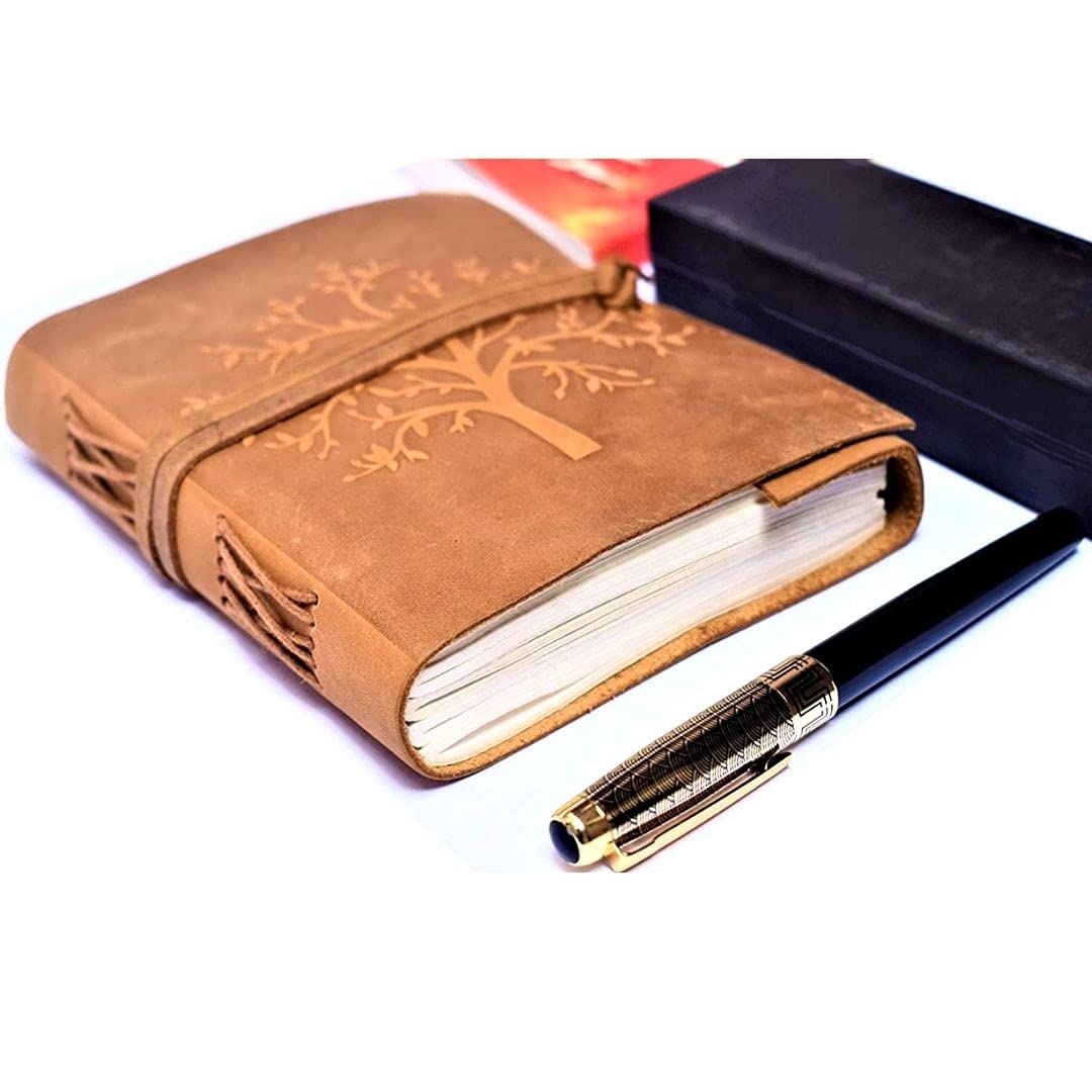 

OVERDOSE Buff Leather Tree Journal Diary Handmade Notebook for Students and Leather Unisex Sketchbook Notebook Diary 12 x 17 cm 5 x 7 inches A6 -