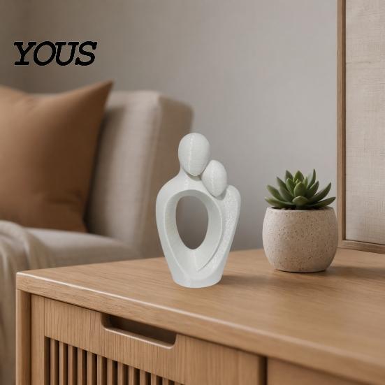 3D Molded Couple Figure Printed One Heart Statue, Abstract Hugging Lovers Figurine with Stable Base, Minimalist Burr-free Contour Ornament