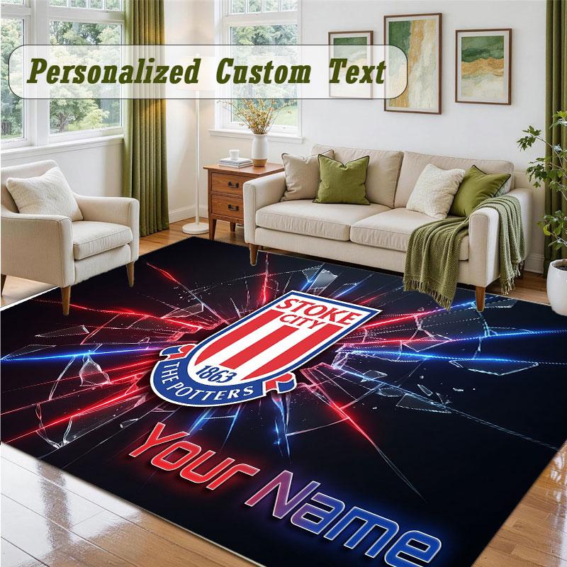 Crystal Velvet Square Rug Custom NameStoke City FC Pattern Non Slip Home Floor Decor Rug