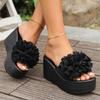 Small Foreign Trade Flowers One-word Women Wear Large Size European and American Muffin Shoes Thick-soled Slope Heel Cool Slippers Summer