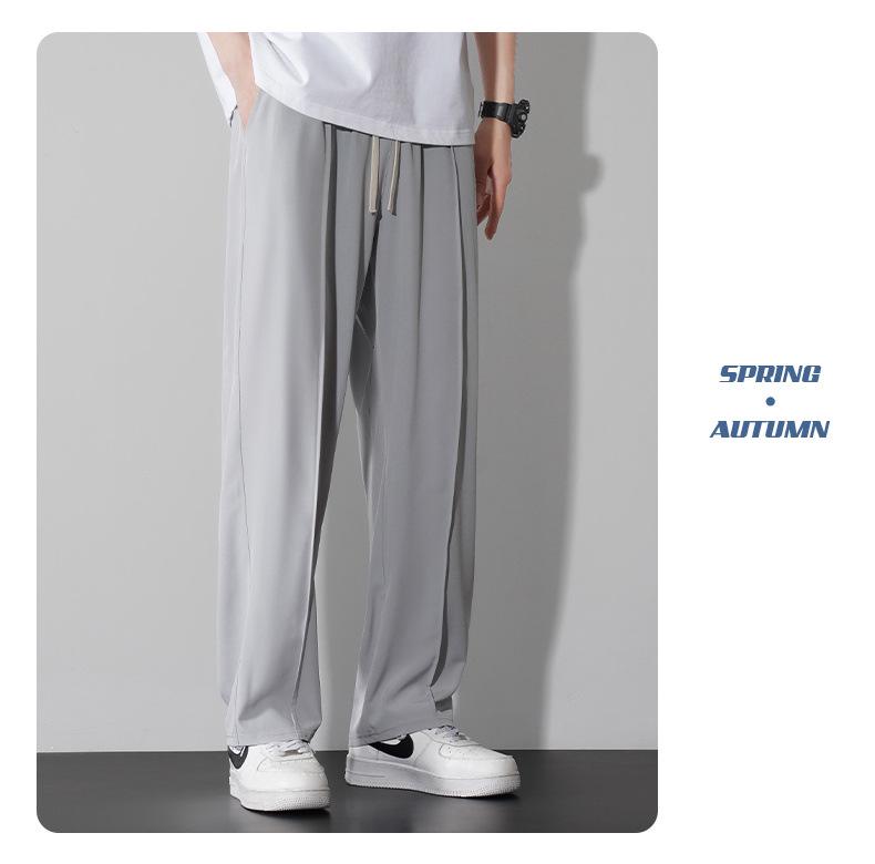 Men's Summer Lightweight Wide-Leg Ice Silk Pants - Casual Loose Fit Trousers