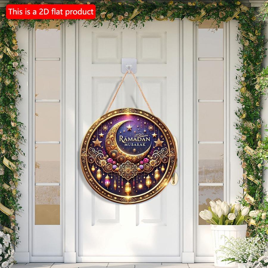 2D flach 20*20cm 1 Stück Ramadan Mubarak Mond Sterne Thema Wunderschöner Retro-Stil Runde Holzornamente, Islamische Muslimische Szene höchste Qualität Party Front