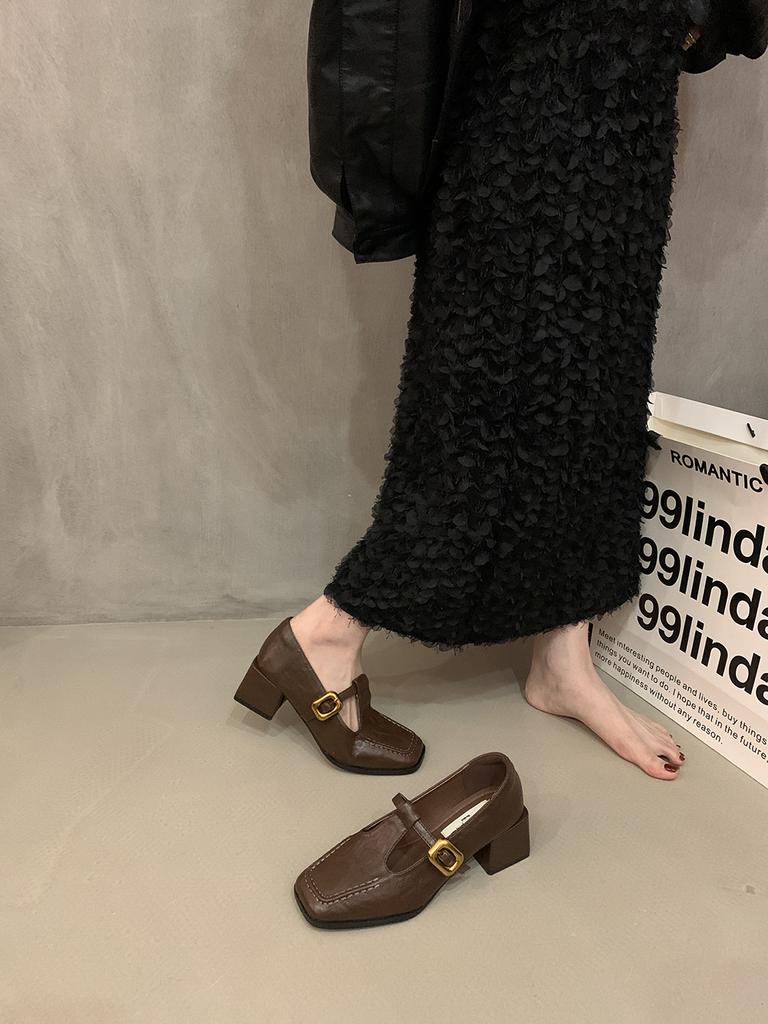 Niche Design Thick Heel Single Shoes Loafers Early Autumn Square Head Small Leather Shoes French Retro Mary Jane Shoes Women's Shoes