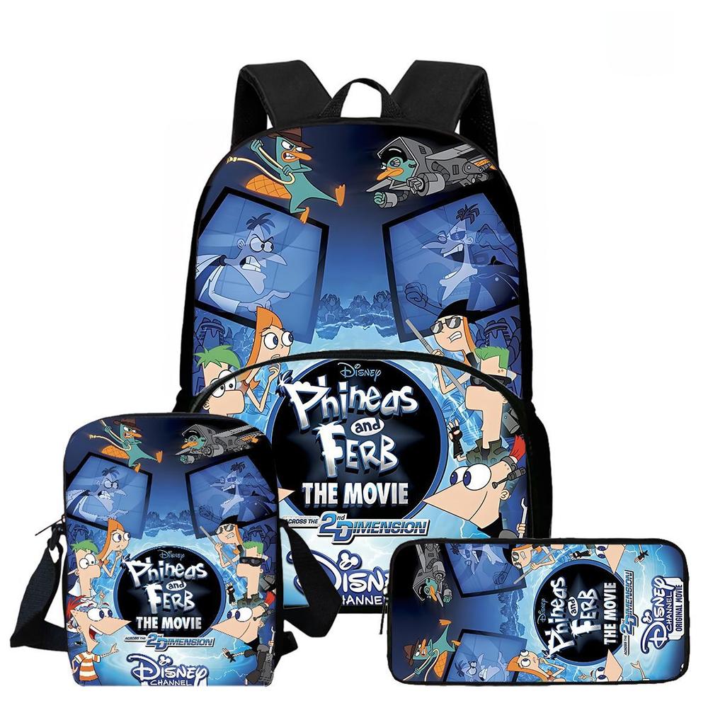 Phineas And Ferb Backpack Cartoon High Definition Printing Multifunctional Spine Protection Lightweight School Bag