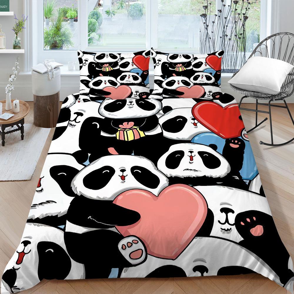 Panda Bedding Set for Kids Boys Girls Cute Cartoon Giant Panda Duvet Cover Set King/Queen Size Yellow Soft Polyester Quilt Cover