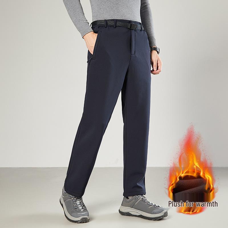 Unisex Fleece-Lined Soft Shell Pants: Warm, Waterproof, Elastic, Straight-Leg for Autumn/Winter Outdoor Hiking & Mountaineering.