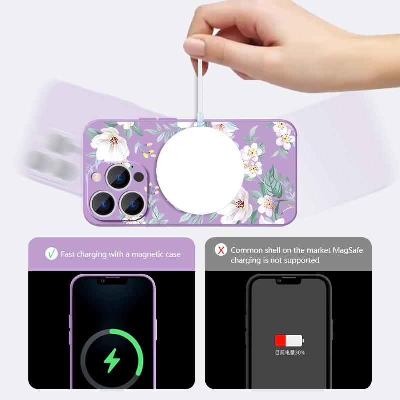 Magnetic For Magsafe Black-white Flower Case For iPhone 16 Pro Max Coque iPhone 15 Pro Max 14 13 11 17 Built-in Metal Plate Case