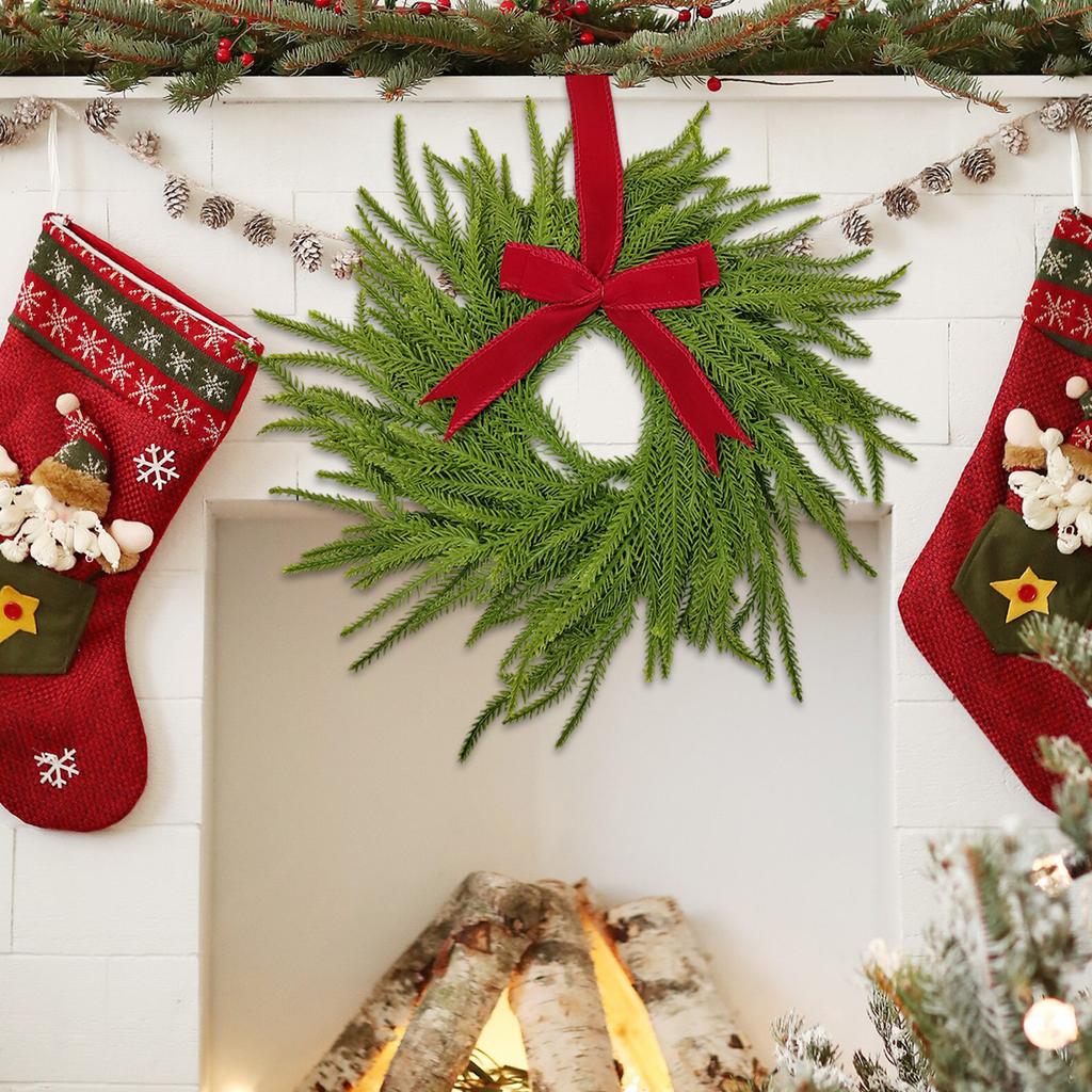 Pre,Lit Artificial  Wreath,  Artificial  Garland For Front Door With Red Bow, Cones, Red Berries,