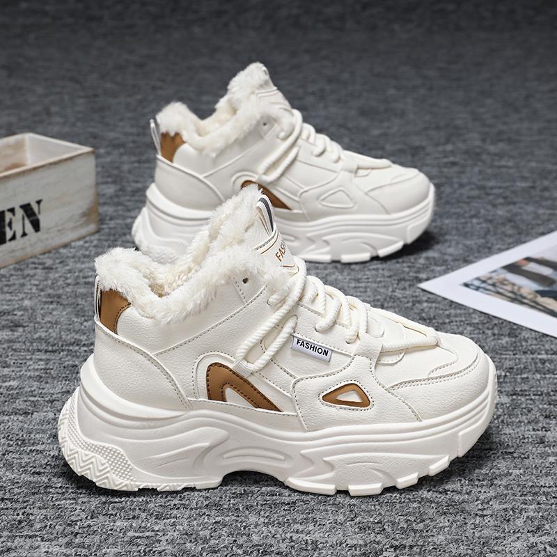 TUINANLE Teplé zimní tenisky dámské kožešinové bavlněné boty ležérní sportovní skateboardové trenéry plyšové pohodlné sněhule
