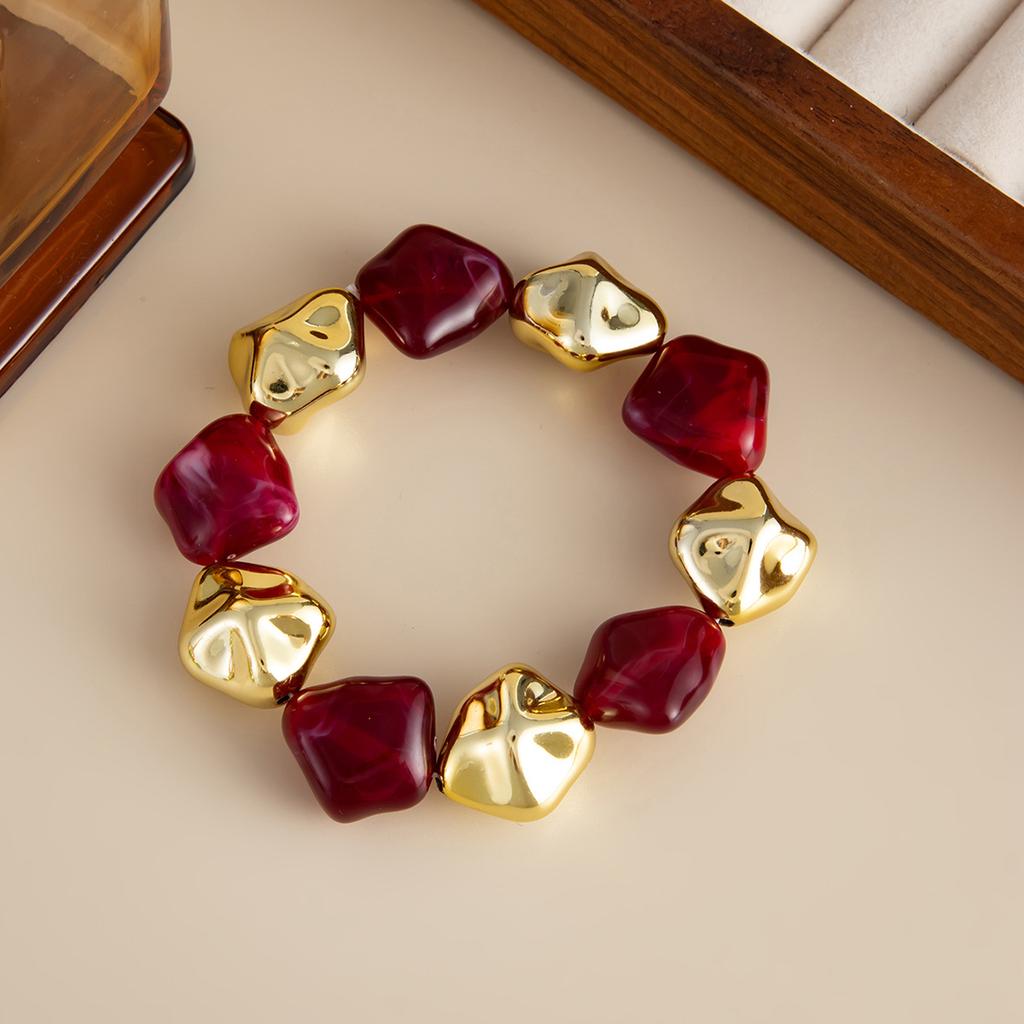 Angora Red Smudge Curved Resin Bracelet, Fashionable Elbow Beaded Splicing Elastic Bracelet