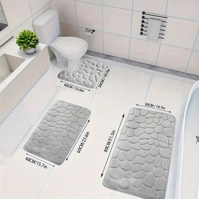 Conjunto de três peças de flanela de cor sólida para banheiro tapete antiderrapante para vaso sanitário tapete para vaso sanitário resistente à sujeira tapete longo absorvente para os pés para banheira