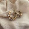 French retro style diamond-set pearl C-shaped stud earrings light luxury high-end temperament earrings new earrings women