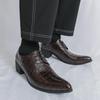 Men's Embossed Pointed Toe Leather Shoes - Height Increasing, Lace-up, Casual & Formal, Spring/Autumn.