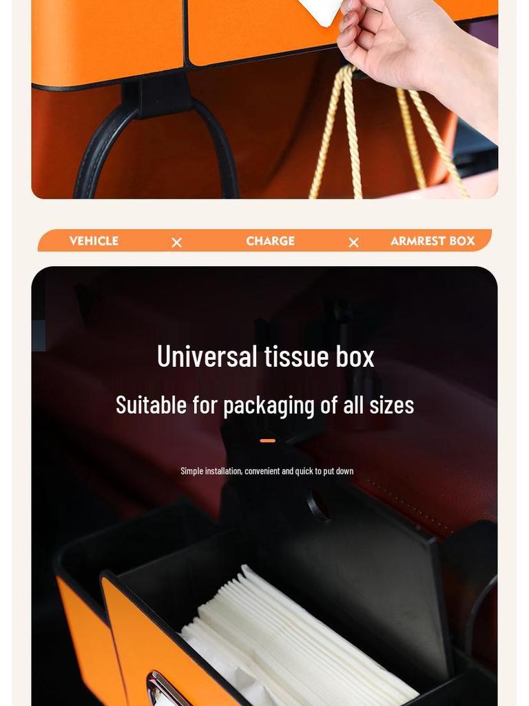 **Multifunctional Car Seat Back Organizer with Tissue Box and Cup Holder Hooks**