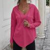 Women's V Neck Long Sleeve Hoodie Oversized Casual Pullover Waffle Knit Tunic Top