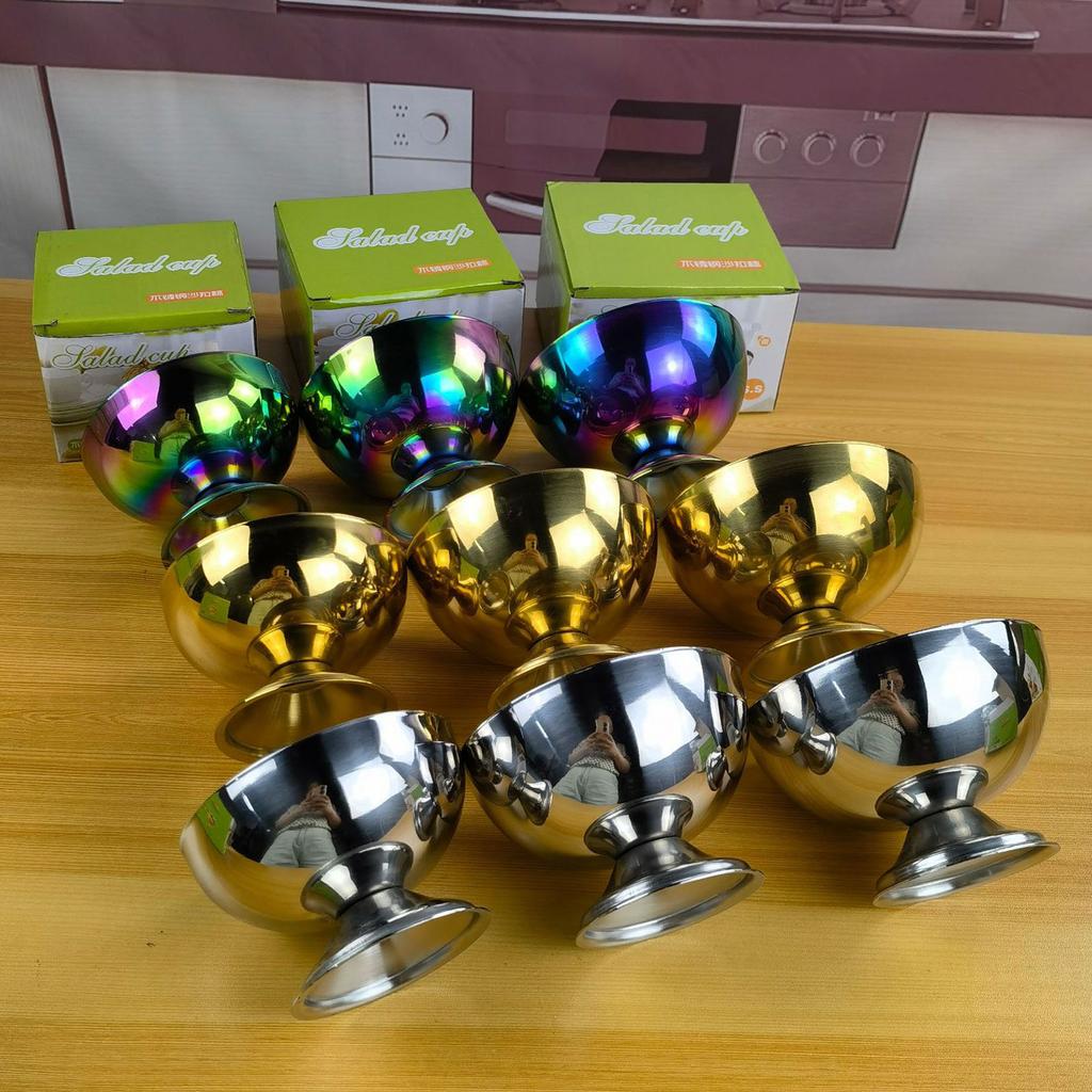 VersatileIce Cream Cups Salad Bowl Stainless Steel Bowl Dessert Fruit Plate Snack Dishes Durable Bowls for Parties