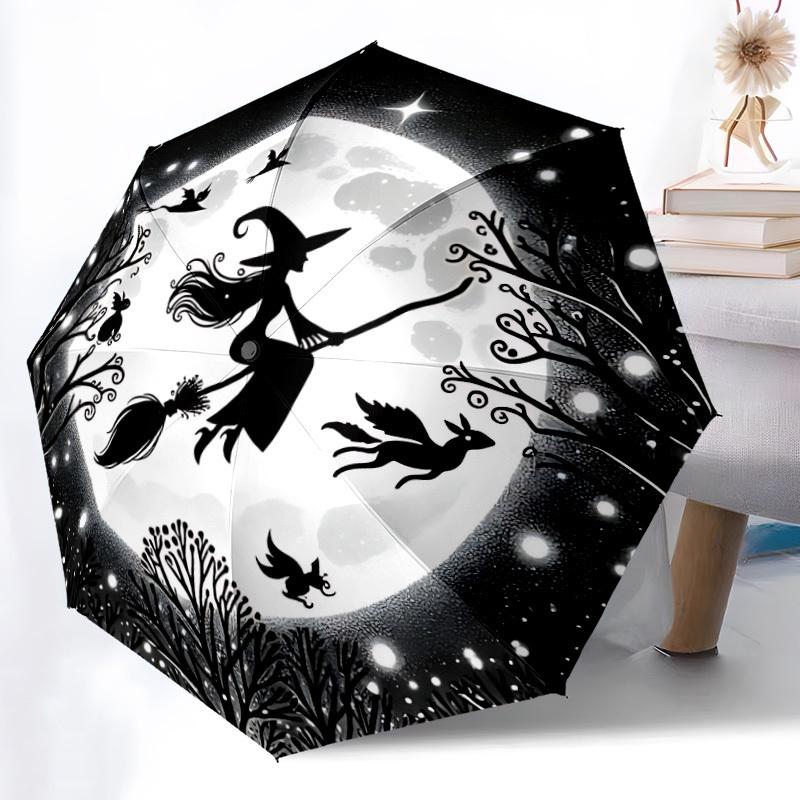 1pc Witch Moon Automatic Folding Umbrella   Compact 8 Rib Design, Durable Iron Frame for Travel, Outdoor,  a0920115