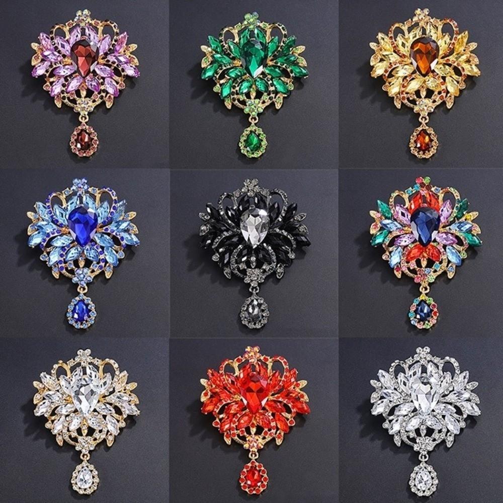 Large Crystal Rhinestone Brooch Water-drop Dangle Brooch Elegant Crystal Brooch Evening Gown