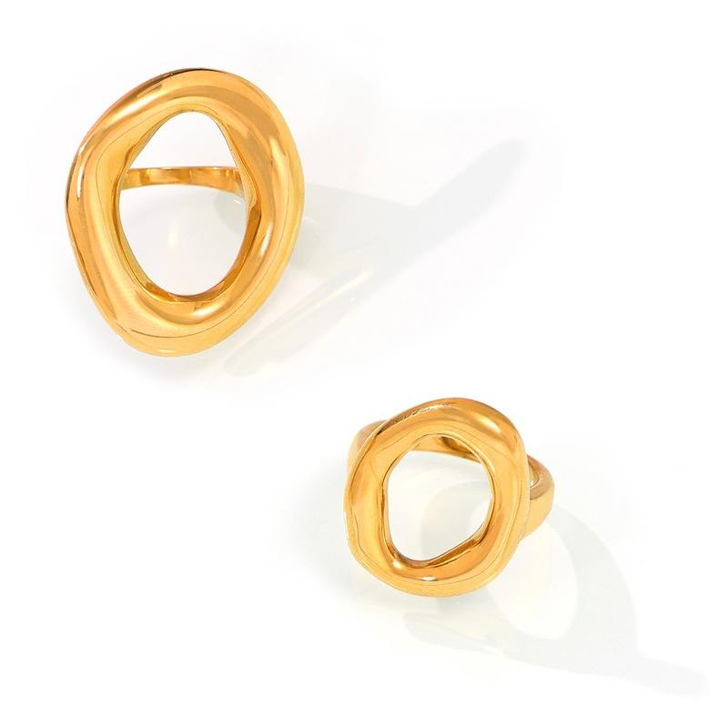 Korean Style Casual Minimalist Geometric Cutout Irregular Ring - Titanium Steel Gold Plated