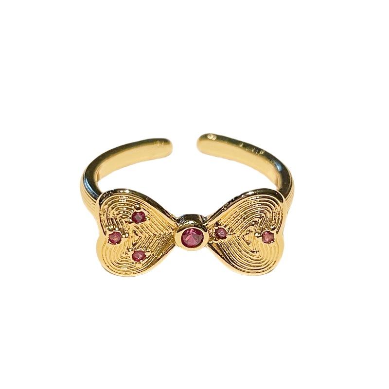 Medieval Retro Fashion Gold Open Ring Niche Red Zircon Personality Light Luxury High-End Accessories Women