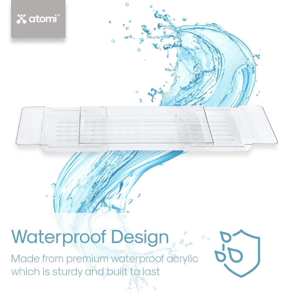 Expandable Acrylic Bathtub Tray Waterproof Caddy Adjustable Length Spa Experience Food Drink Electronics Holder Easy Maintenance