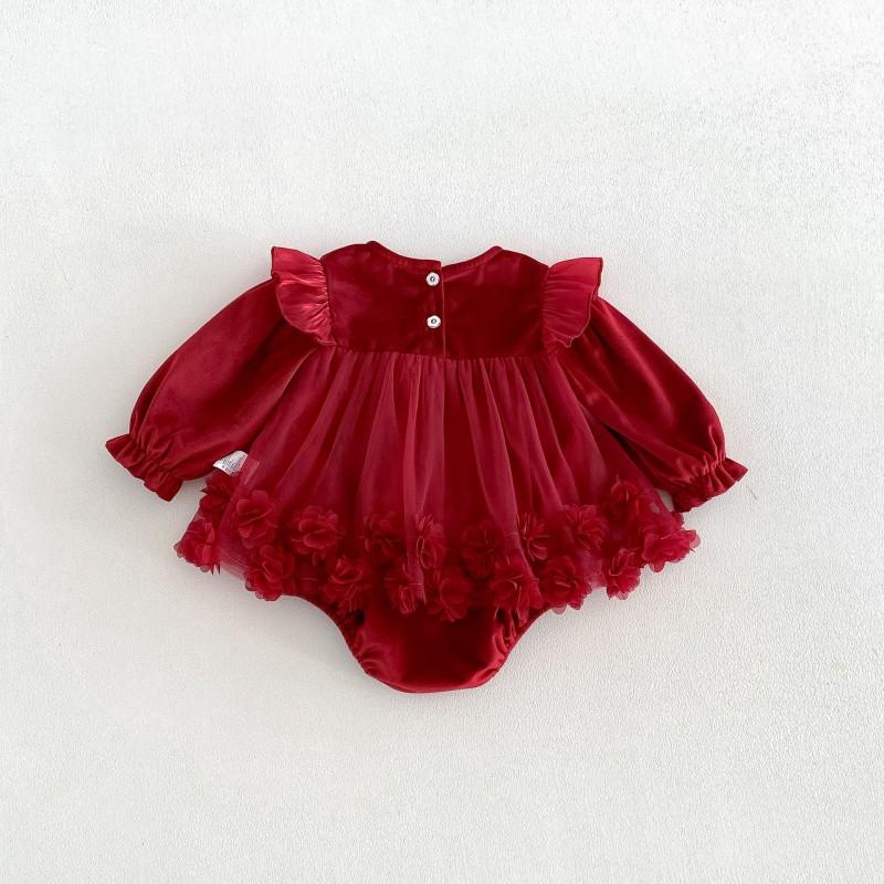 Baby Girls Long Sleeve Mesh Romper Dress 2026 Princess Jumpsuit Toddler