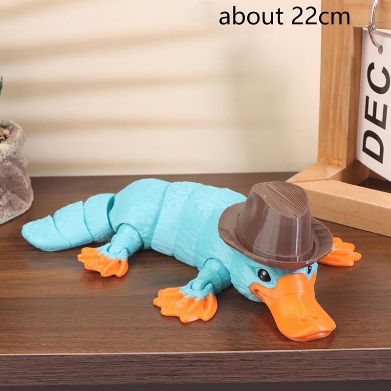 

3D Printed Articulated Platypus Ornament Decoration Toy With Hat New Unique Gift Figurine Model L