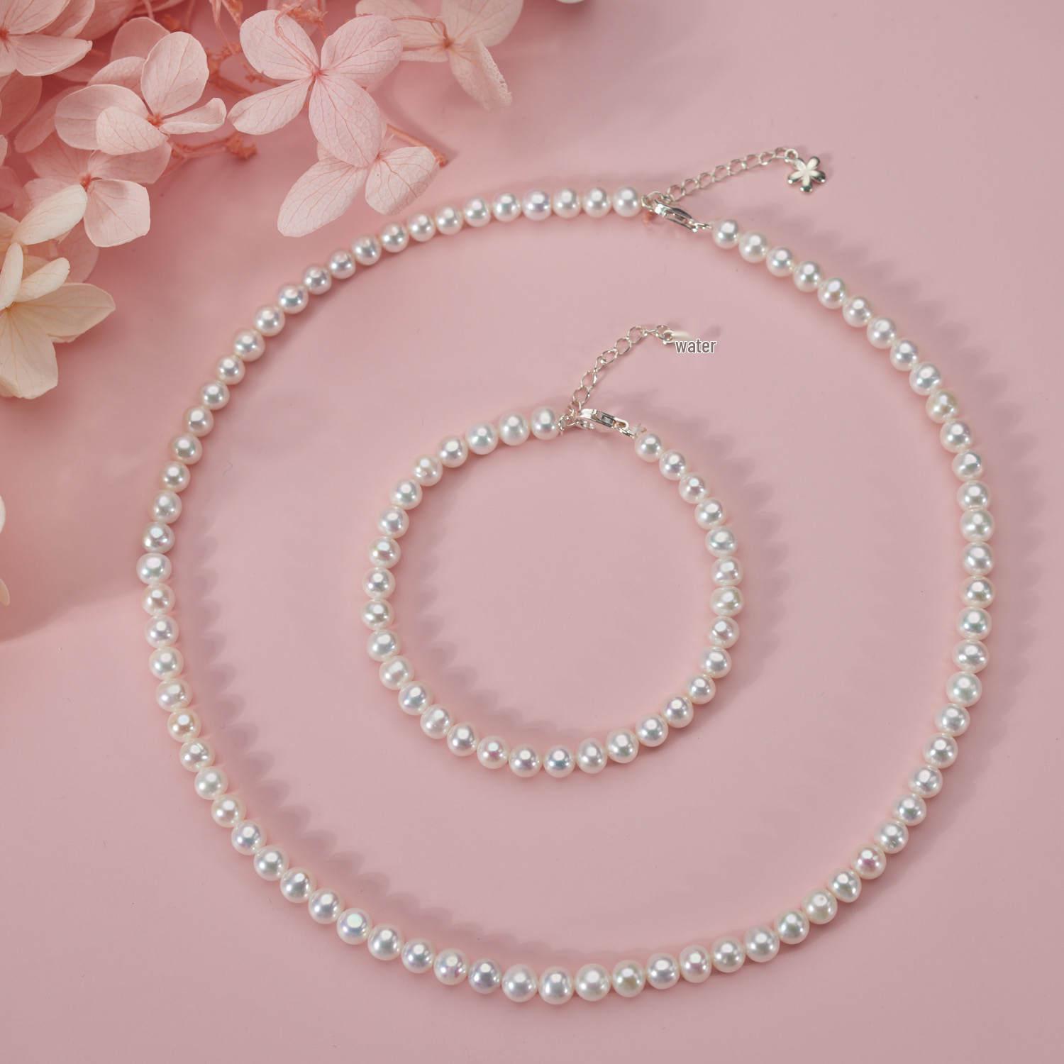 Zhuji Natural 5-6mm Freshwater Pearls: Strong Luster, Minor Flaws, S925 Sterling Silver, Luxury Light Pearl Set AK Bracelet