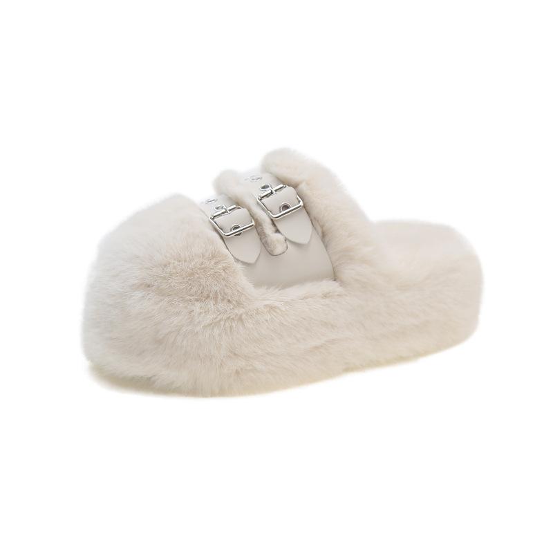 7 cm niche design thick-soled fluffy slippers for women to wear 2025 autumn and winter new bag head plush cotton shoes