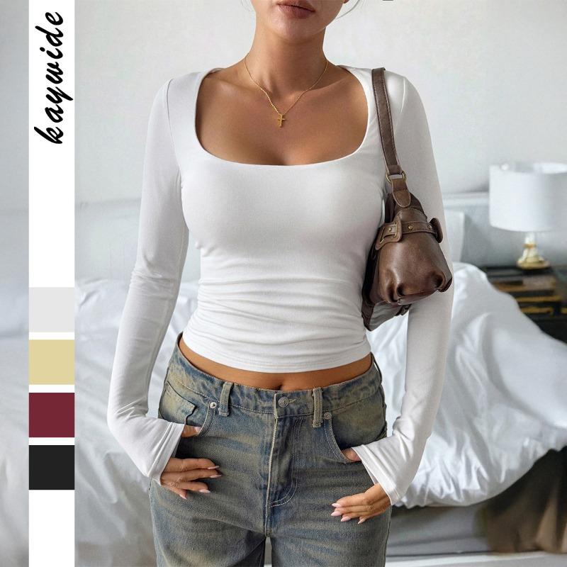 T-shirt à manches longues de couleur unie style Y2k pour femme