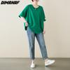 DIMANAF 2023 Women Plus Size T-Shirt Casual Tops Loose Solid O-Neck Summer Short Sleeve Fashion Green