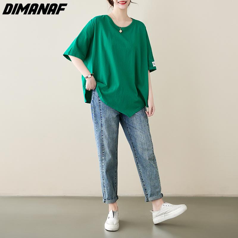 DIMANAF 2023 damska koszulka Plus Size Casual topy luźna solidna O-Neck letnia koszulka z krótkim rękawem moda zielona
