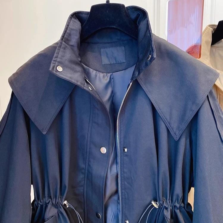 Women's Spring/Fall Windbreaker with Drawstring Waist, Workwear-Style Trench Coat Jacket
