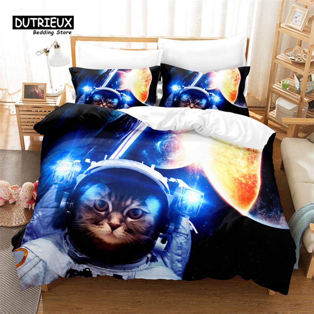 Cat And Dog Bedding Set, 3Pcs Bed Cats Duvet Cover Set, Soft Comfortable Breathable Duvet Cover, For Bedroom Guest Room Decor