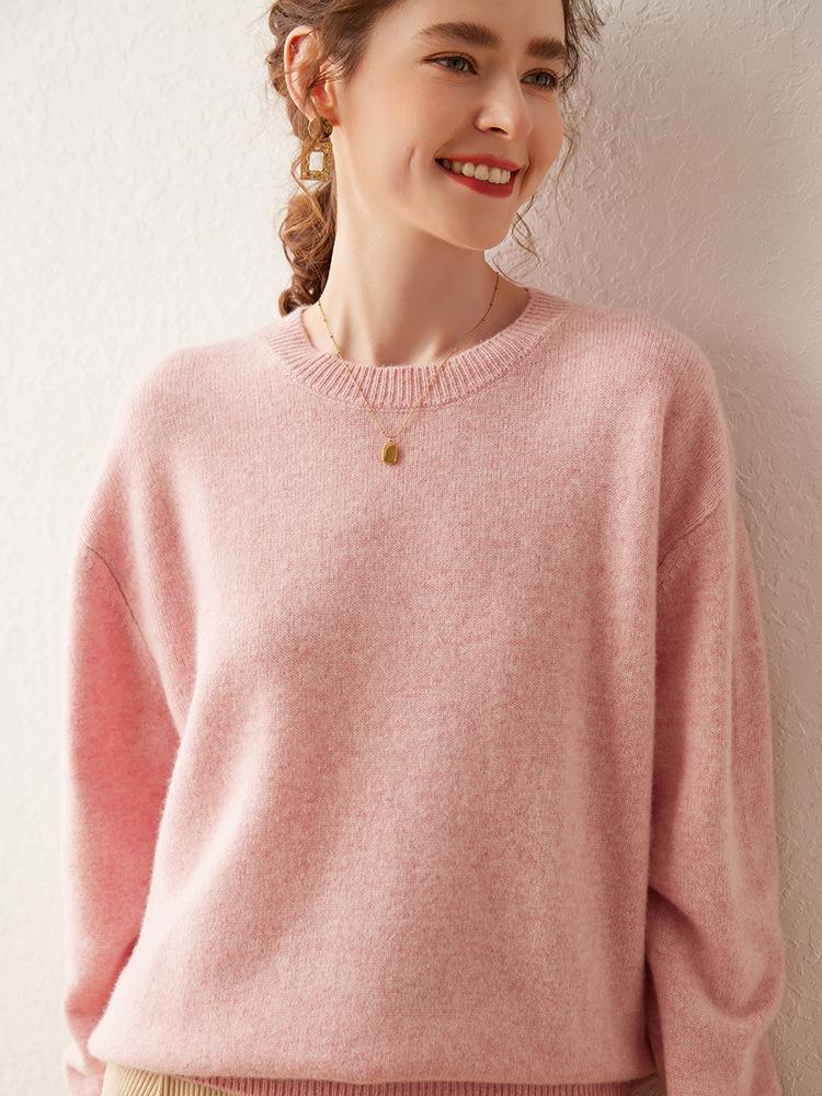 Women's Cashmere Round Neck Pullover Sweater - Autumn/Winter Thick Knit Base Layer
