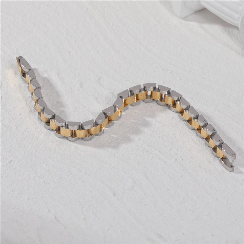 Super 18K Gold & Silver Band Bracelet Statement Stainless Steel Jewelry
