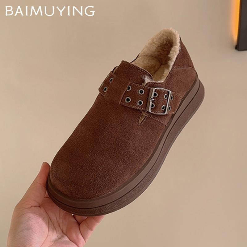 Suede Women Flats Snow Boots Platform Short Plush Buckle Casual Shoes 2025 Trend Walking Warm Designer Winter Botas De Mujer