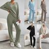 Autumn and Winter New Women's Two-piece Set, Fashionable and Casual Straight-leg Pants, Elegant and Loose V-neck Striped Knitted Suit