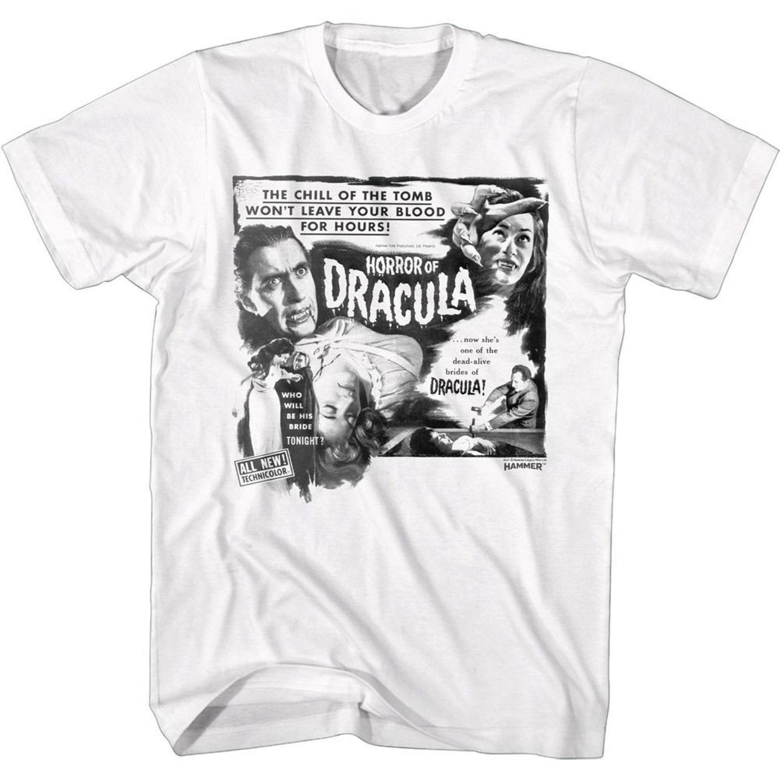 Hammer Horror B and W Horror of Dracula White Adult T-Shirt M