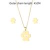 Gold Color Cute Animal Footprints Earrings Set Dog Cat Footprints Paw Necklaces Pendants Women Stainless Steel Zircon TZ329