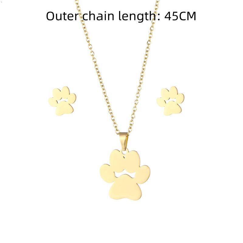 Gold Color Cute Animal Footprints Earrings Set Dog Cat Footprints Paw Necklaces Pendants Women Stainless Steel Zircon TZ329