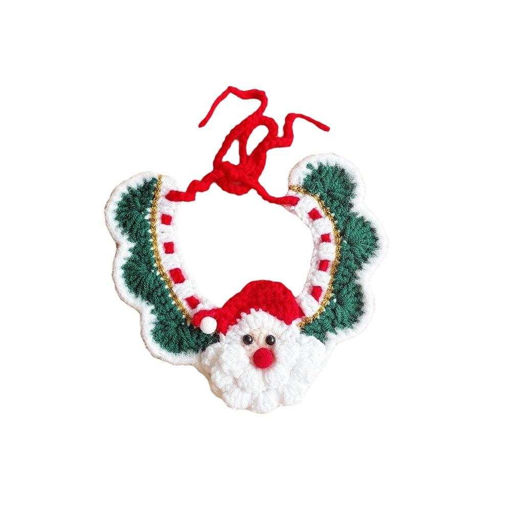 Red Bowknot Christmas Pet Neckwear Yarn Pet Holiday Bib Xmas Puppy Outfit Cat Santa Hat  New Year