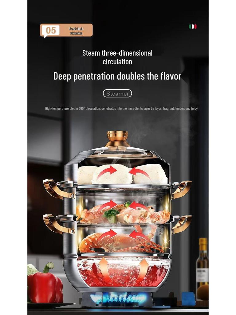316 Stainless Steel Multi-Layer Steamer Pot: Food-Grade, Thickened Soup Pot for Induction Cookers