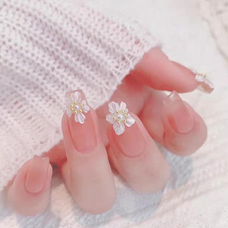 Sweet Fairy Detachable Press-On Nails: Cute Blush Translucent Finished Nails for Girls