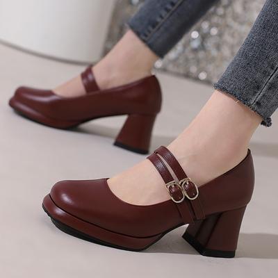 Elegant Women's High Heels Mary Janes Shoes Fashion Strap Black Nude Red Heeled Party Wedding Shoes Female Dress Pumps 2025 New