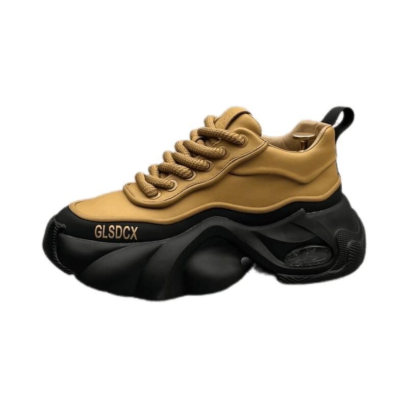 Men's Spring and Autumn Leather Versatile Fashion Casual Shoes Thick Sole High-top Sports Dad Shoes