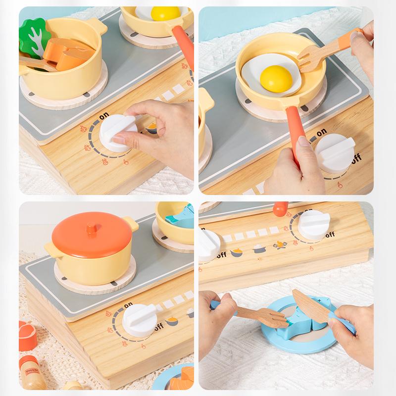 Wooden Kitchen Toy Wooden Tableware Food Sets Toy Role Play Educational Cosplay Preschool Gifts for Kids Kitchen Accessories